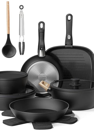 19 Pcs Pots and Pans Set Non Stick Ceramic Cookware Set with Removable Handles, Non Toxic Induction Kitchen Cookware Sets RV Cookware,Dishwasher/Oven Safe PFAS/PTFE/PFOA Free Cream White