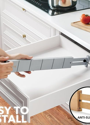 SpaceAid Bamboo Drawer Dividers with Inserts and Labels, Kitchen Adjustable Drawer Organizers, Expandable Organization for Home, Office, Dressers, 7 Dividers with 15 Inserts (17"-22" Gray)