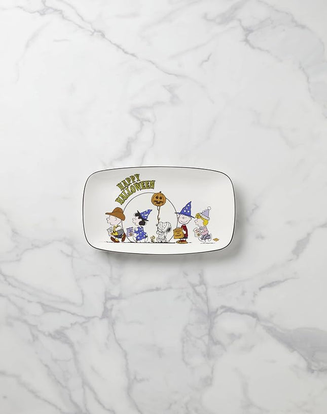 Lenox Serveware, The Great Pumpkin Hors D'Oeuvres Tray, Porcelain Tray, Halloween Decor Indoor, Hand Wash Only, Featuring Peanuts Design, Snoopy, Halloween Party Supplies (1 Piece, 13.75 x 7.75-Inch)