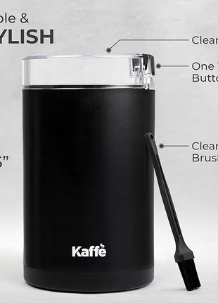 Kaffe One-Touch Coffee Grinder Electric w/Cleaning Brush (3 oz) - Coffee Grinders for Home Use - Up to 12 Cups of Coffee per Grind - Easy On/Off Coffee Bean Grinder - Matte Black