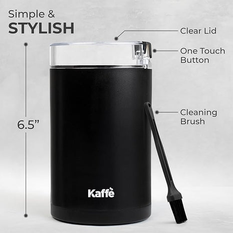 Kaffe One-Touch Coffee Grinder Electric w/Cleaning Brush (3 oz) - Coffee Grinders for Home Use - Up to 12 Cups of Coffee per Grind - Easy On/Off Coffee Bean Grinder - Matte Black