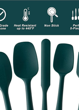 Silicone Spatula Set, 5 Piece Food Grade Rubber Spatulas for Baking, Cooking, and Mixing High Heat Resistant Non Stick Dishwasher Safe BPA-Free (Dark Green)