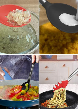 Silicone Spatula and Cooking Spoon,5 Pack Non-Stick Cooking Utensils for Kitchen，Heat Resistant Solid & Slotted Spoons and Spatulas, Stainless Steel Handle Coated with Silicone,Black