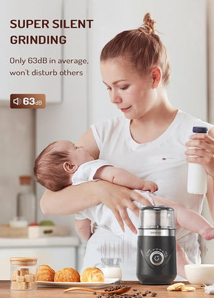 SHARDOR Electric Super Silent Blade Coffee Grinder, Timed Grind Control Rotary Knob, Adjustable Coarse to Fine for Coffee Beans, Spices & Herbs, with 1 Removable Stainless Steel Bowl,Light Gray