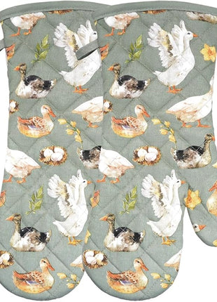 Oven Mitts Cotton Fashion Cute Teal Design 1pair Heat Resistant Oven Gloves Safe Cooking Baking Grilling Barbecue Machine Washable Pot Holders (Teal)