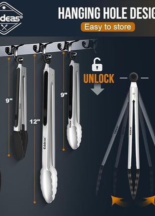4 Pack Tongs For Cooking, Heat Resistant 600 Degrees 9",12" Stainless Steel Locking Metal Tong & 9",12" Kitchen Tongs with Silicone Tips, Non-Slip Food Silicone Tong, Heavy Duty, Non-Stick