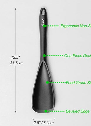 Silicone Spatula Spoon, Great for Both Cooking and Serving Durable BPA-Free Matte Black Silicone, Seamless Design, Safe for Nonstick Cooking Surfaces, 2-Pcs, Black