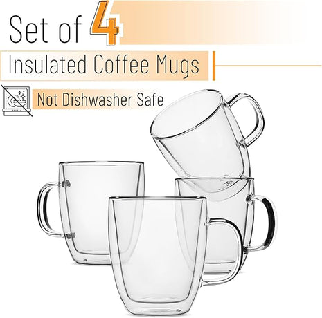 BTaT- Double Wall Glass Cups, Set of 4 (8 oz, 240 ml), Tea Cups, Glass Coffee Mugs, Cappuccino Cups, Latte Cups, Latte Mug, Clear Coffee Cup, Espresso Glass, Glass Tea Cups, Glass Coffee Cups