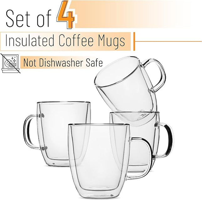 BTaT- Double Wall Glass Cups, Set of 4 (8 oz, 240 ml), Tea Cups, Glass Coffee Mugs, Cappuccino Cups, Latte Cups, Latte Mug, Clear Coffee Cup, Espresso Glass, Glass Tea Cups, Glass Coffee Cups