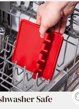 Red Silicone Spoon Rest for Stove Top with Drip Pad (Two Pack) - Heat-Resistant, BPA-Free Utensil Rest & Spoon Holder for Kitchen Counter - Grill Utensil Holder for Spatulas, Tongs, Ladles