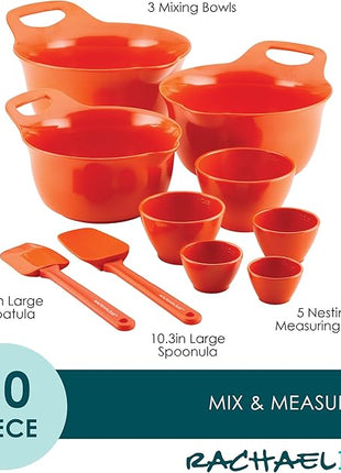 Rachael Ray Pantryware Mixing Bowl Measuring Cup and Utensil Set, 10 Piece, Orange