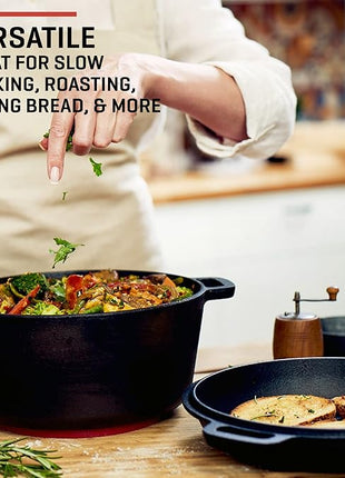 Uno Casa 2-in-1 Cast Iron Dutch Oven Large - 5 Quart Dutch Oven Pot with Lid, Pre-Seasoned Cooking Dish for Bread Baking and Stews - Heavy Duty Cast Iron Pot with Detachable Frying Pan Lid for Versatile Cooking