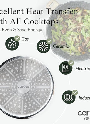 CAROTE 10Inch Nonstick Deep Frying Pan with Lid, 4.5 Qt Jumbo Cooker Saute Pan with Pour Spout, Skillet Induction Cookware, Non Stick Cooking Pan PFOA Free, Classic Granite