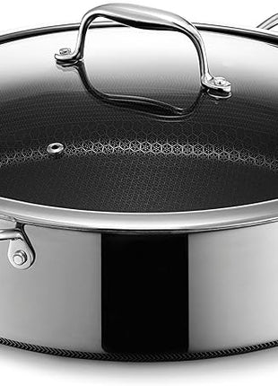 HexClad Hybrid Nonstick 7-Quart Sauté Pan with Tempered Glass Lid, Chicken Fryer, Stay-Cool Handles, Dishwasher-Friendly, Oven-Safe Up to 900°F, Induction Ready, Compatible with All Cooktops