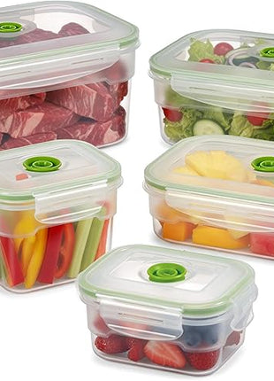 Lasting Freshness BPA-Free Plastic Vacuum Seal Containers with Hand Pump – Airtight Food Storage, Meal Prep & Pantry Organization, Preserves Freshness 5X Longer, 11-Piece Set