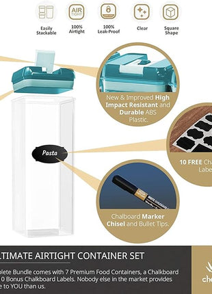 Airtight Food Storage Containers for Pantry Organization & Storage - 7 PC Pantry Organizer Plastic Containers for Food with Flip Lock Lids - Stackable Sugar Container & Food Storage Canisters (Teal)