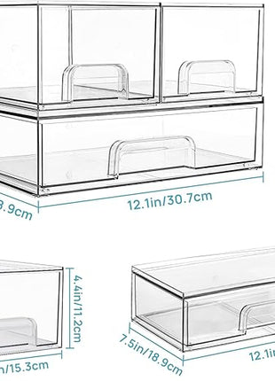 Vtopmart Stackable Storage Drawers Set of 3,Clear Plastic Organizer Bins for Makeup, Cosmetics, Beauty Supplies,Ideal for Vanity, Bathroom,Cabinet,Pantry Organization