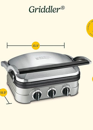Cuisinart Griddler Indoor Grill, Panini Press, Sandwich Maker & More, 5-in-1 Grilling, Dishwasher-Safe Nonstick Cooking Plates, GR-4NP1, Stainless Steel
