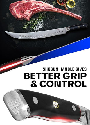 DALSTRONG Butcher Knife - 12.5 inch Slicer - Shogun Series ELITE - Japanese AUS-10V Super Steel - Black G10 Handle - Vacuum Treated Cimitar Meat Breaking Knife Gift - Sheath Included