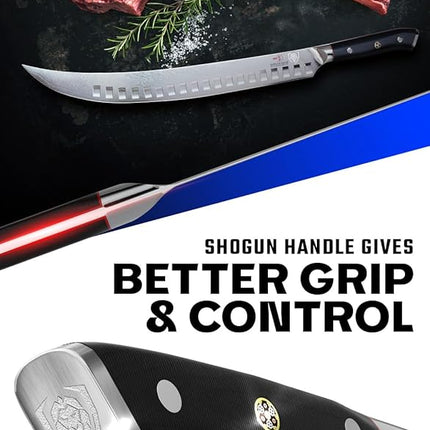 DALSTRONG Butcher Knife - 12.5 inch Slicer - Shogun Series ELITE - Japanese AUS-10V Super Steel - Black G10 Handle - Vacuum Treated Cimitar Meat Breaking Knife Gift - Sheath Included