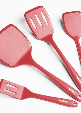 Silicone Spatula Set, 600°F Heat Resistant Silicone Spatula Turner Flipper for Cooking, Non Stick and Non Scratch Kitchen Utensils for Eggs & Pancakes, 4 Pack, Red