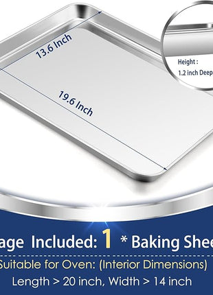P&P CHEF 19.6 Inch Baking Cookie Sheet, Oven Pan Tray Stainless Steel Sheet Pan for Kitchen, Oven Bakeware for Multi Uses, Shiny Look & Dishwasher Safe, Healthy & Heavy Duty, 1Pc