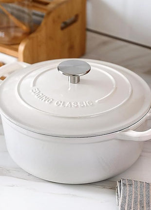 Cast Iron Dutch Oven With Lid Round Pot Enameled Covered for Bread Baking, 7 Quart, White