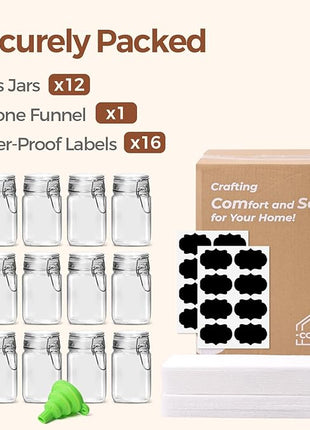 ComSaf Small Glass Jars with Airtight Lid Set of 12, Spice Jars 8 oz, Mason Jar 8 oz, Small Canning Jar, 8oz Jars with Lids for Kitchen, Jam, Jelly, Honey, Dessert, Salad, Shower Wedding Favors