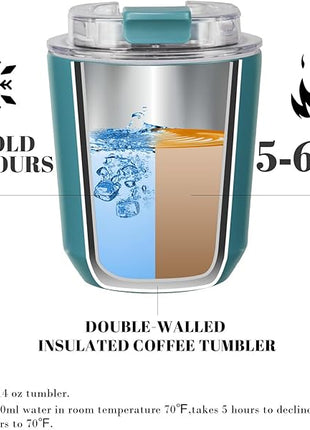 Puraville 2 Pack Insulated Tumblers with Lid, 10 oz Travel Coffee Mug Stainless Steel Vacuum Cup, Leak Proof Double Walled Coffee Tumbler for Iced and Hot Drinks, Peacock Blue and Cream