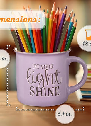 Christian Art Gifts Lavender Camp Style Ceramic Coffee Mug – 13 oz. Microwave & Dishwasher Safe Inspirational Scripture Coffee & Tea Mug for Women with Bible Verse: Let Your Light Shine – Matthew 5:16