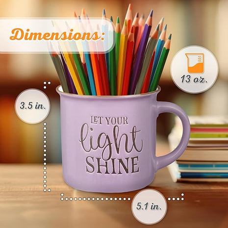 Christian Art Gifts Lavender Camp Style Ceramic Coffee Mug – 13 oz. Microwave & Dishwasher Safe Inspirational Scripture Coffee & Tea Mug for Women with Bible Verse: Let Your Light Shine – Matthew 5:16