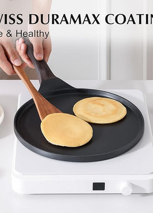 SENSARTE Nonstick Crepe Pan, Swiss Granite Coating Dosa Pan Pancake Flat Skillet Tawa Griddle 12-Inch with Stay-Cool Handle, Induction Compatible (Black)