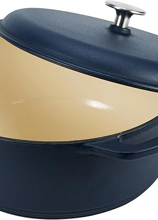 Amazon Basics Cast Iron Dutch Oven Pot with Lid, Enameled, Round, Dual Handles, Heavy-Duty, Medium, 6-Quart, Matte Navy