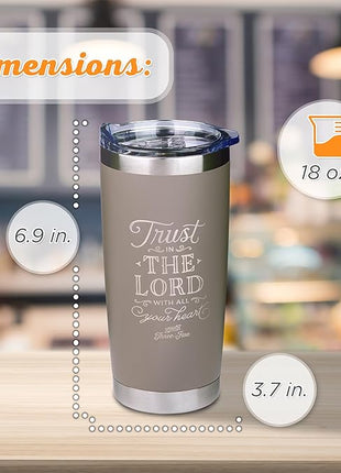 Christian Art Gifts Stainless Steel Double-Wall Vacuum Insulated Travel Mug 18 oz Gray Tumbler with Retractable Lid for Women and Men Bible Verse - Trust in the Lord - Proverbs 3:5