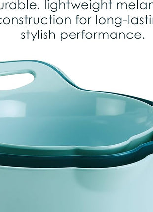 Rachael Ray Tools and Gadgets Mix and Measure Cooking / Baking Prep Set with Mixing Bowls, Measuring Cups, and Tools - 10 Piece, Light Blue and Teal