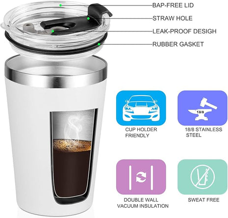 VEGOND 12oz Tumbler Stainless Steel Tumbler bulk Vacuum Insulated Double Wall Travel Tumbler with Lid and Straw Reusable Tumbler, White 6 Pack