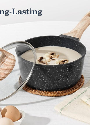 12 Pcs Pots and Pans Set, Nonstick Cookware Sets Black Granite Induction Cookware, Non-toxic Healthy Non Stick Kitchen Cooking Set with Frying Pans Set, Saucepans,Steamer (PFAS, PFOA, PFOS Free)