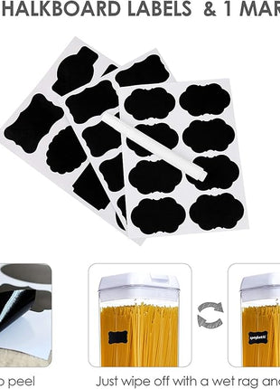 Vtopmart 4 PCS Airtight Food Storage Containers, BPA Free Plastic Spaghetti Pasta Containers with Easy Lock Lids, for Kitchen Pantry Organization and Storage, Include 24 Labels, 1.8L