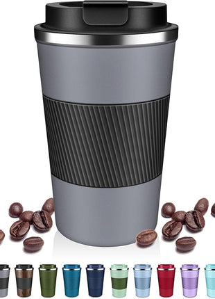 Insulated Coffee Tumblers with Flip Lid 12oz / 17oz, Stainless Steel Travel Coffee Mug Leak Proof, Vacuum Insulated Coffee Mug Reusable Cup, Keeps Cold and Hot for Coffee Tea