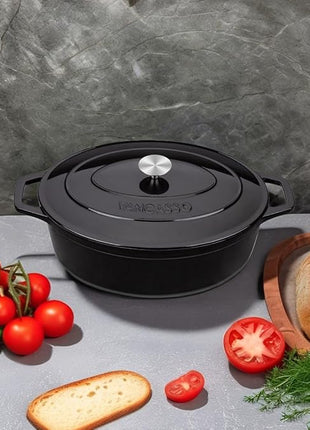 vancasso Enameled Cast Iron Oval Dutch Oven, 9.3 Quart with Non-Stick Enamel Coating for Bread Baking, Black Double Handle Pot with Lid