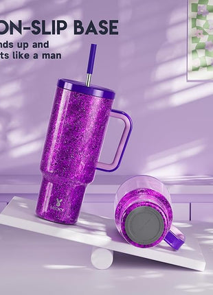 Meoky Tumbler with Handle and Straw for Women: 40 oz Stainless Steel Insulated Tumbler with Lid and Straw 100% Leakproof for Car Travel Home - Fashion Enthusiasts, Lavender