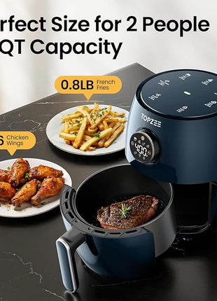 Small Compact Air Fryer, 2.1QT, 4-in-1 Small Mini Airfryer, Bake, Roast, Reheat, 98% Less Oil, Adjustable Temperature Control w/ 60min Timer, Quiet, Nonstick & Dishwasher Safe, BPA-Free, Dark Blue