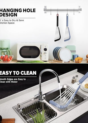 Silicone Fish Spatula Turner Set of 2, Thin Slotted Spatulas Turner for Nonstick Cookware,Heat Resistant Flexible Stainless Steel Kitchen Cooking Spatula Flipper for Fish, Egg, Pancake (BG)