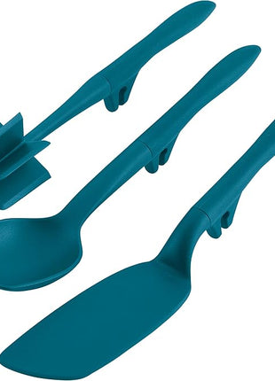Rachael Ray Tools and Gadgets Lazy Crush & Chop, Flexi Turner, and Scraping Spoon Set / Cooking Utensils - 3 Piece, Teal Blue
