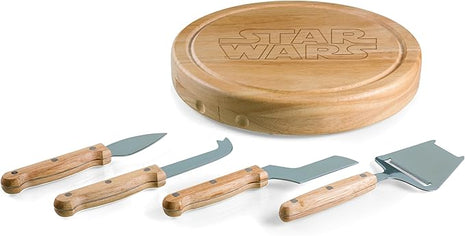 PICNIC TIME Star Wars Circo Cheese Board & Knife Set, Charcuterie Board Gift with 4 Stainless Steel Tools, Wooden Cutting Board for Cheese, Meat & Crackers, Housewarming (Parawood)