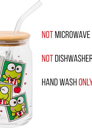 Silver Buffalo Sanrio Hello Kitty and Friends Keroppi Polaroids Glass Jar Tumbler with Bamboo Lid and Glass Straw, 16 Ounces (Pack of 12)