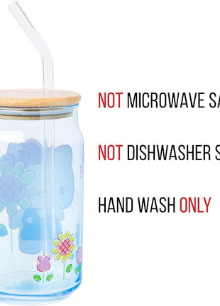 Silver Buffalo Sanrio Hello Kitty Floral Glass Tumbler with Bamboo Lid and Glass Straw, 16 Ounces