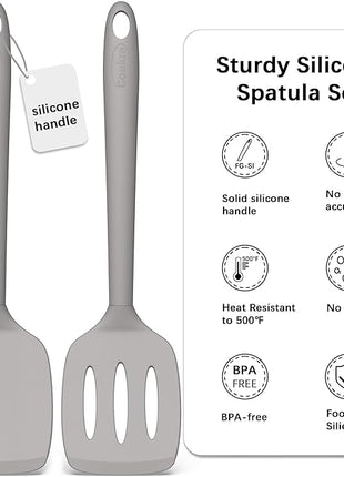 Coukre 2 Pack Silicone Spatula Set, High Heat Resistant, BPA Free Kitchen Spatula, Solid & Slotted Turner for Non-Stick Pans, Sautéing, and Flipping (2, PureGray)