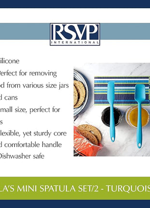 RSVP International Ela's Favorite Silicone Spatula, Turquoise, 8" | BPA-Free Silicone | Scrape Batters, Flip Eggs, Ice Cakes, & More | Dishwasher Safe & Heat Resistant | Cooking & Baking
