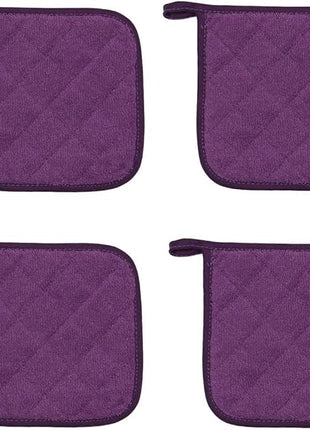 Cotton Pot Holders Cotton Made Machine Washable Heat Resistant Everyday Kitchen Basic Terry Pot Holder, Hot Pads, Trivet for Cooking and Baking Set of 4 (Eggplant)